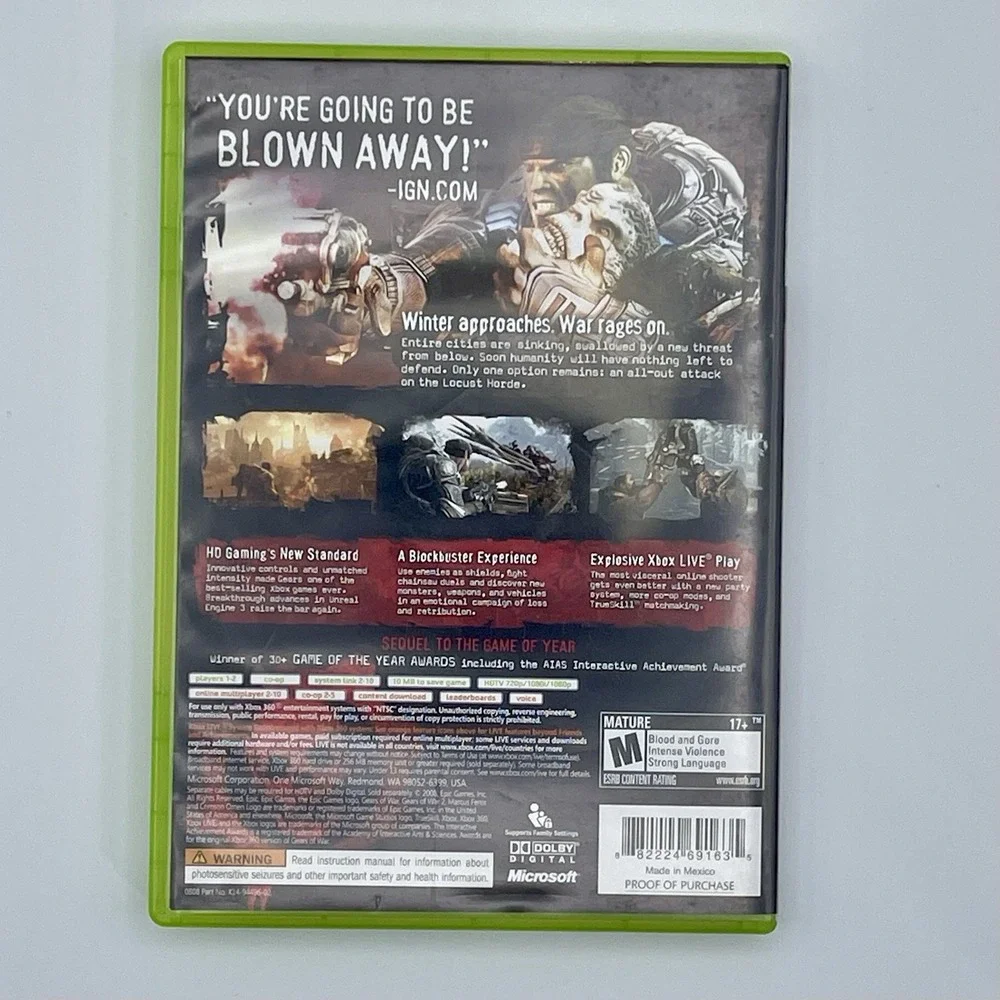 Gears‎ of War 2 Microsoft Xbox 360 Includes Original Case Booklet and disc
